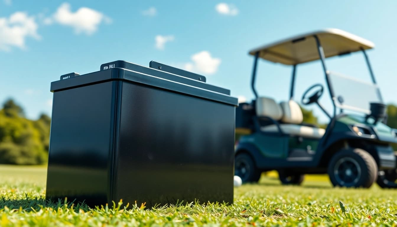 Showcase of lithium golf cart batteries highlighting modern design and functionality.