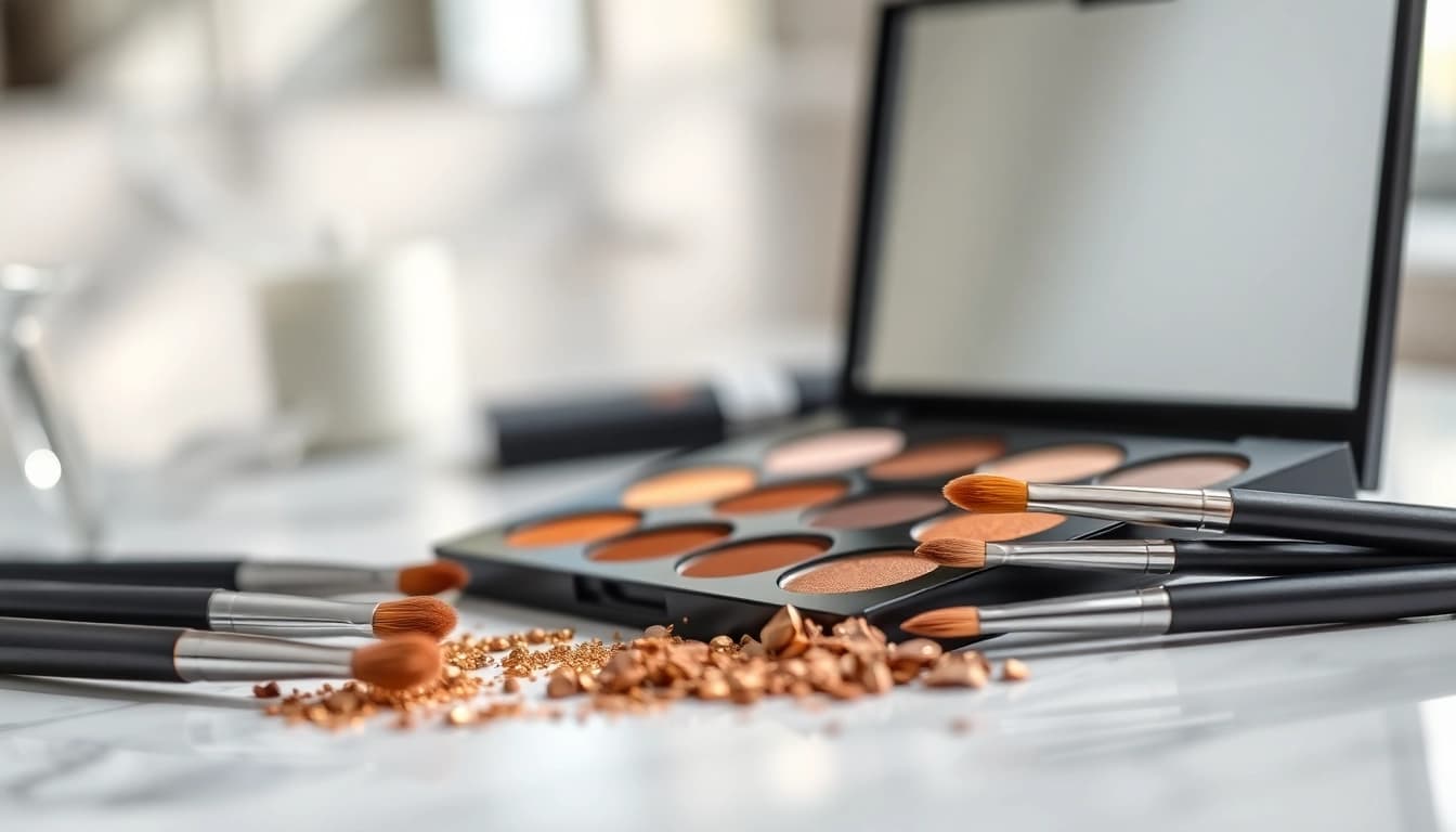 Applying champagne eyeshadow from a palette showcasing its radiant shimmer and versatility.