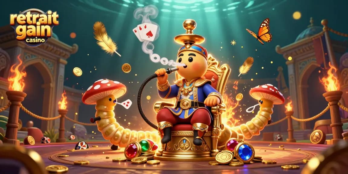 Retrait gain casino : une illustration captivante d'un maître de narguilé vibrant entouré de symboles de jeu.