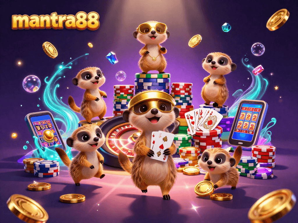 Engage in vibrant action at mantra88's animated casino with meerkats managing games and rewards.
