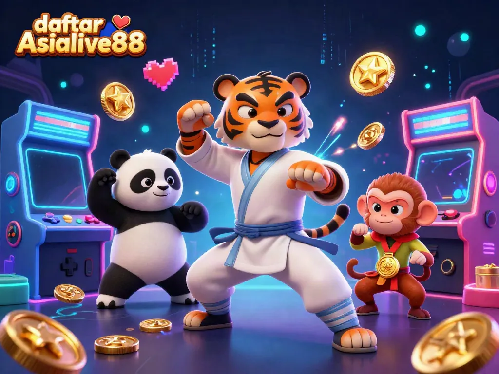 Engage with daftar Asialive88 through thrilling gaming elements showcasing a kung fu tiger master.