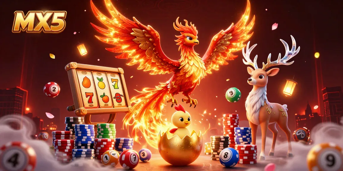 Experience MX5 with vibrant slot reels and mystical characters in a dynamic gaming scene.