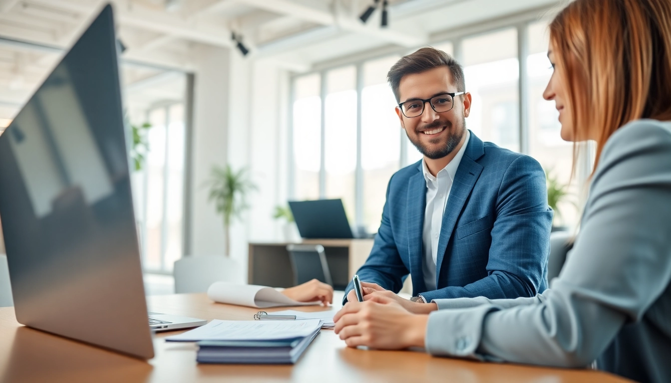 Engaging Career Coaching session between a professional coach and client in a modern office.