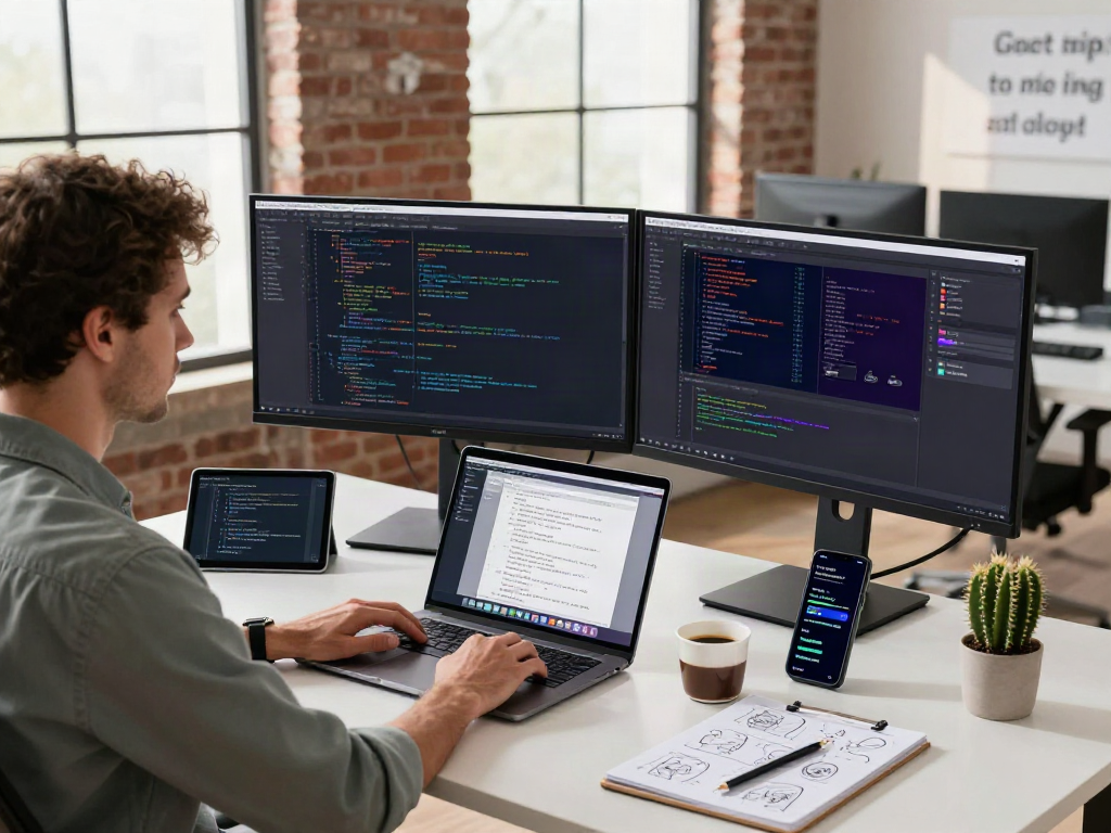 Developer coding on AI projects in a modern workspace, showcasing crush on ai technology and innovation.