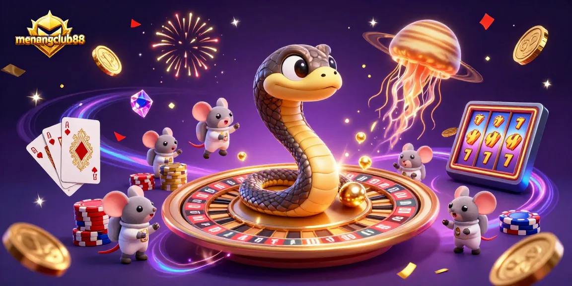 Experience the excitement at menangclub88 with a cosmic casino scene featuring adventurous characters and dynamic game elements.