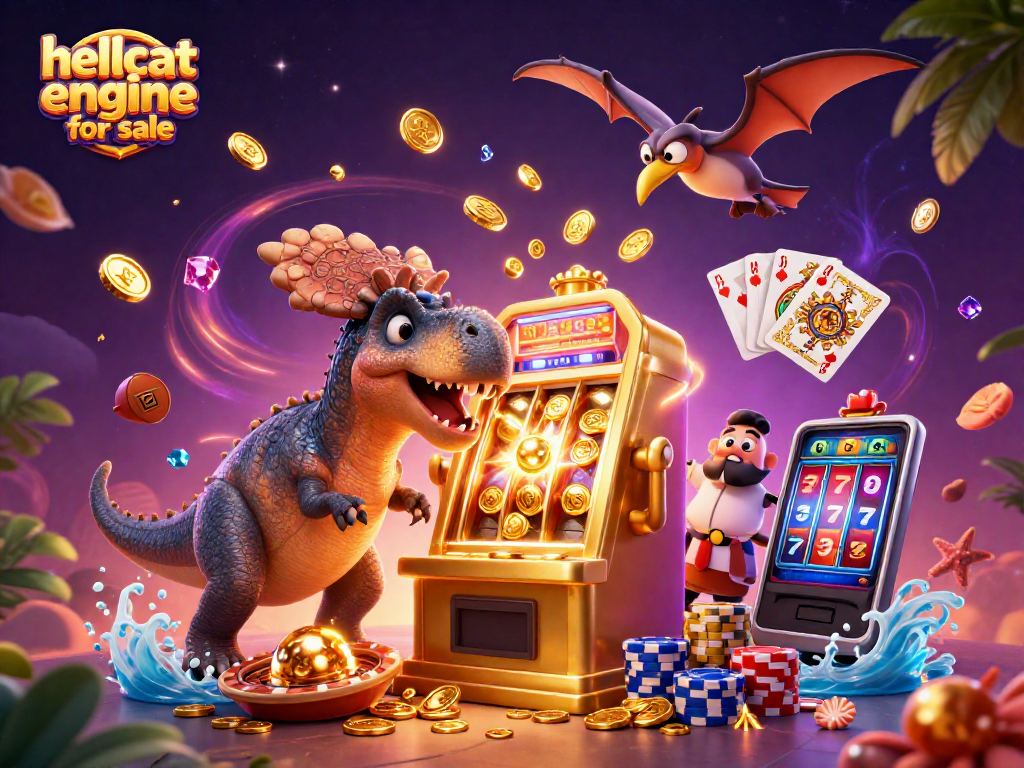 Experience thrilling wins with the hellcat engine for sale as cartoon characters delight in jackpot coins raining down