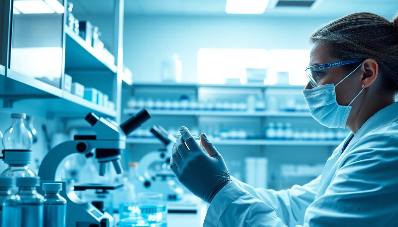 Scientist studying mt1 peptides in a high-tech lab environment with advanced equipment.