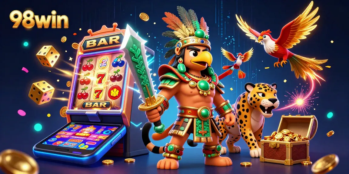 Experience thrilling jackpots at 98win with an action-packed 3D casino scene filled with adventure.