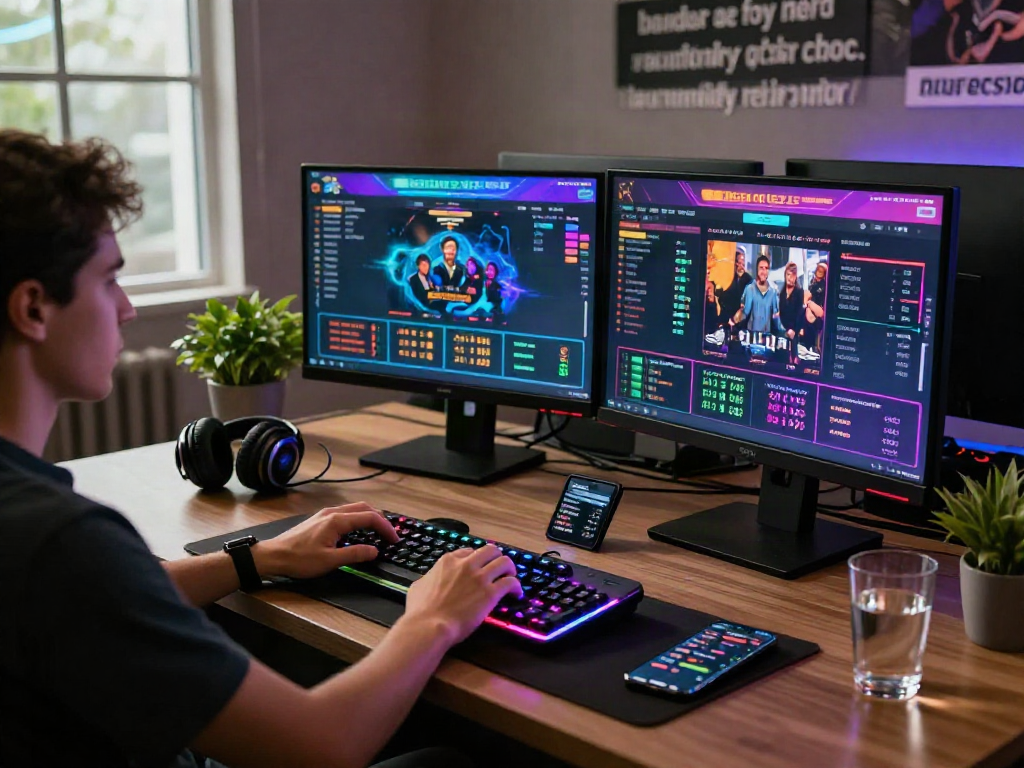 Person engaged in bandar ze togel online betting at a modern gaming setup with vibrant game screens and stylish decor.
