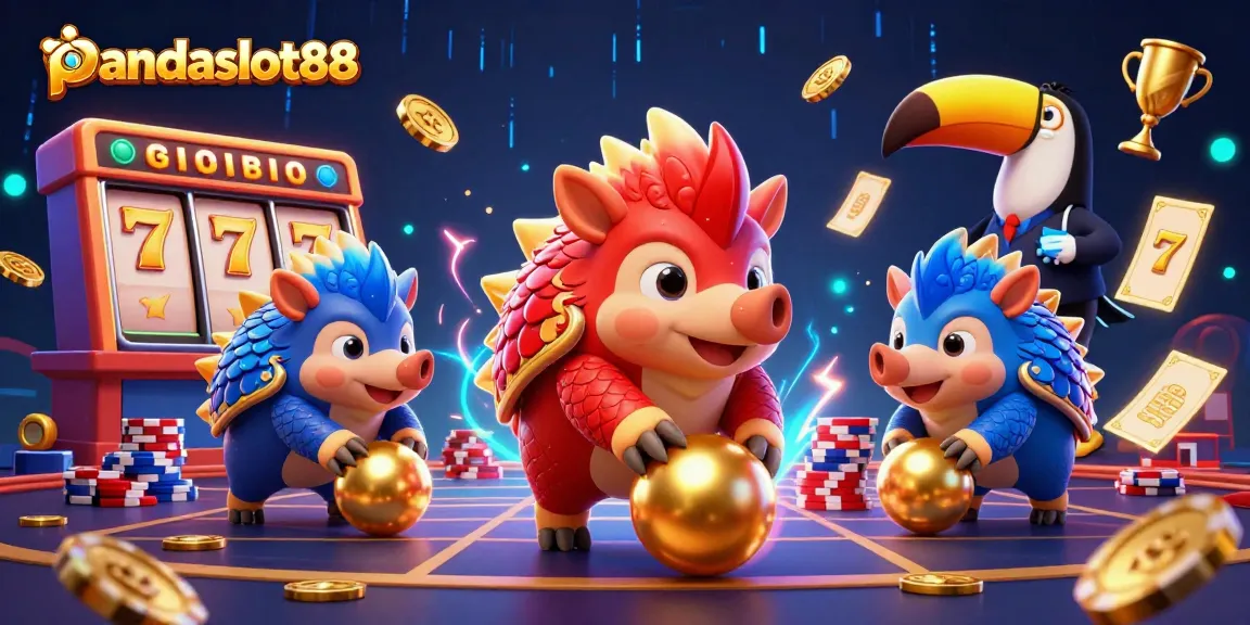 Menggulingkan bola emas dan memenangkan jackpot di pandaslot88 dengan ikon slot yang menarik.