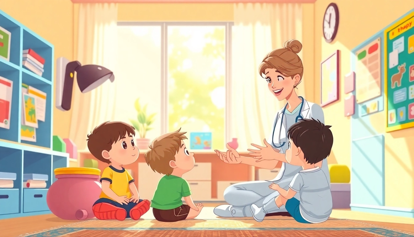 Children experiencing ABA therapy for kids in a colorful and engaging therapy environment.