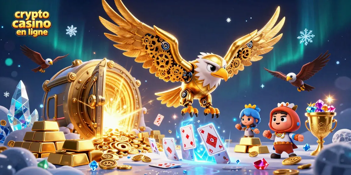 Plongez dans l'univers du crypto casino en ligne avec une illustration dynamique d'un aigle cybernétique.
