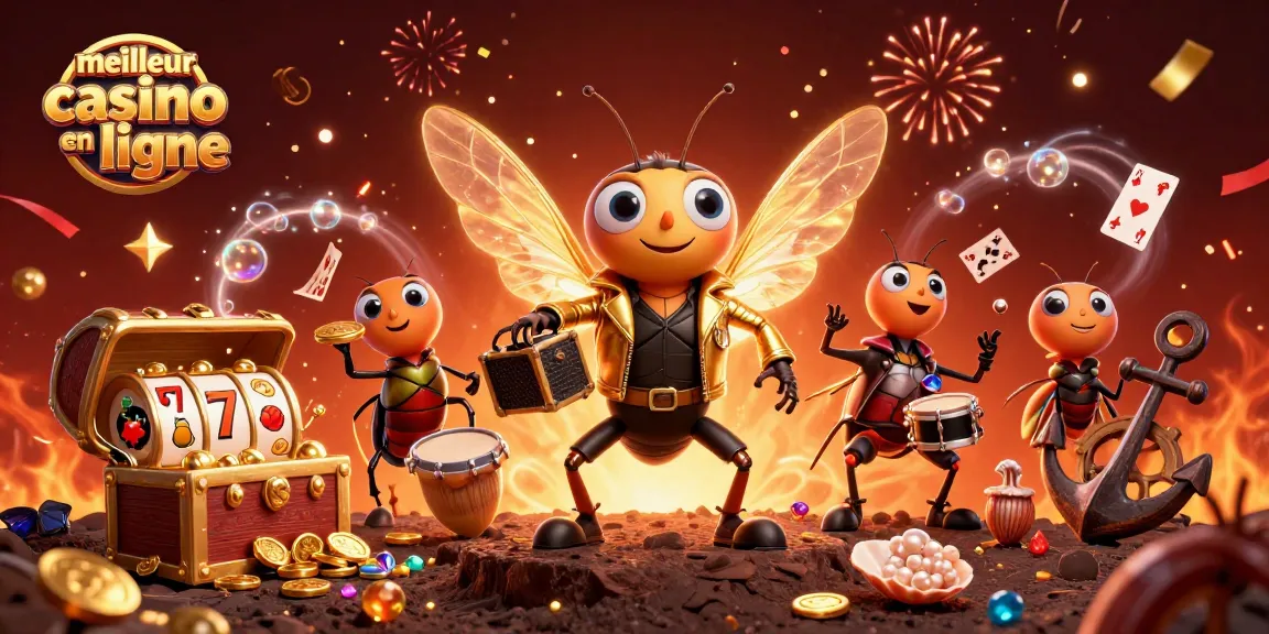 Illustration d'une cicada rock star et d'un batteur faunique, illustrant le meilleur casino en ligne avec une ambiance festive.