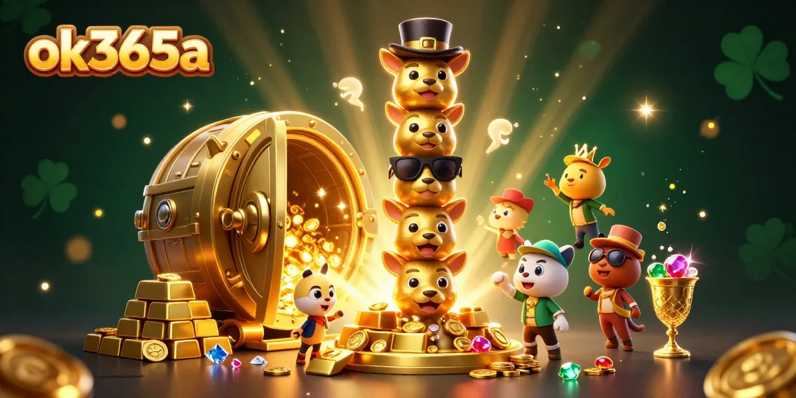 Experience engaging gameplay with ok365a's vibrant 3D casino illustration packed with treasures and lively characters.