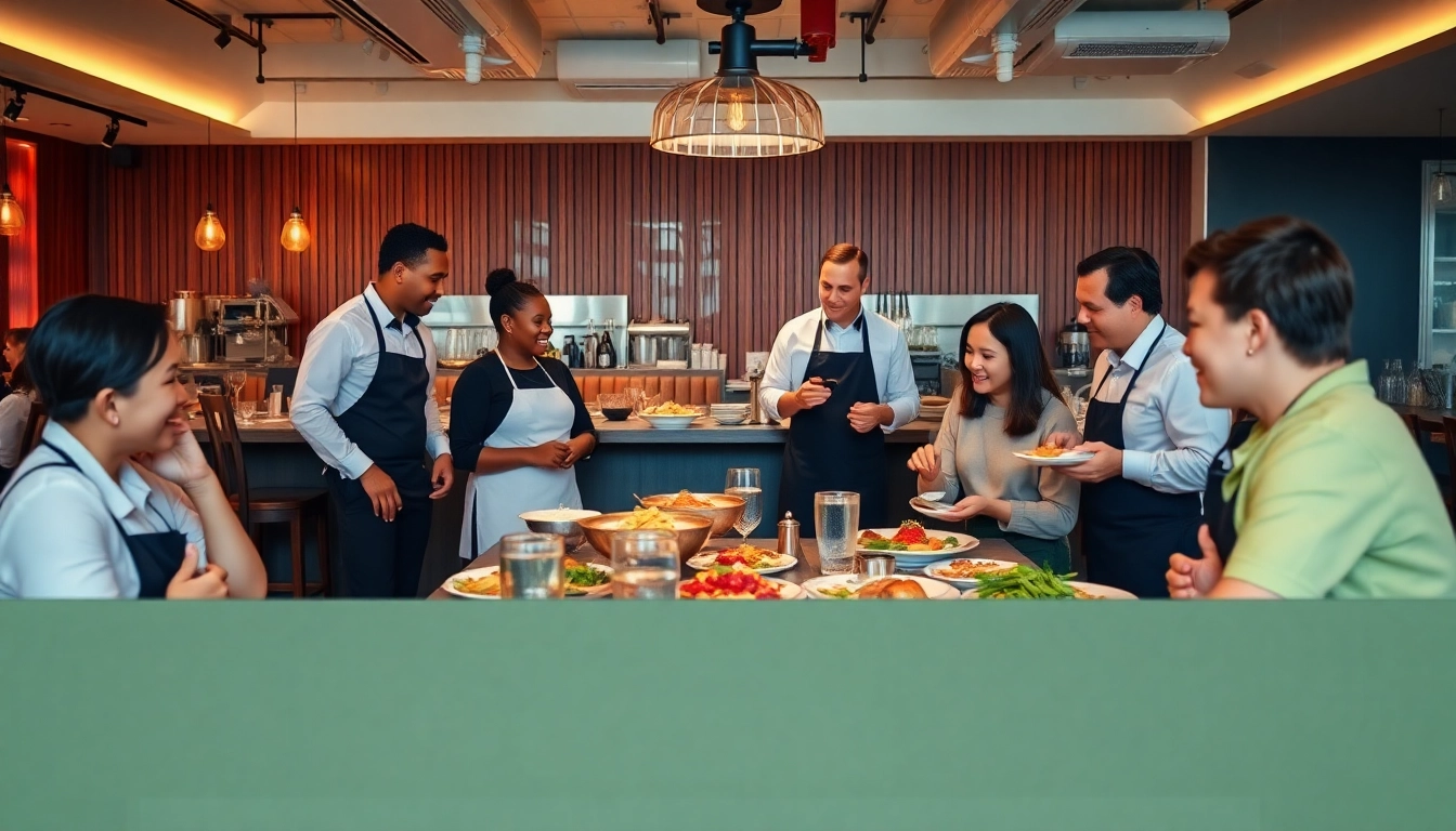 Visual representation of merchant cash advance for restaurants helping a busy team in a vibrant dining atmosphere.