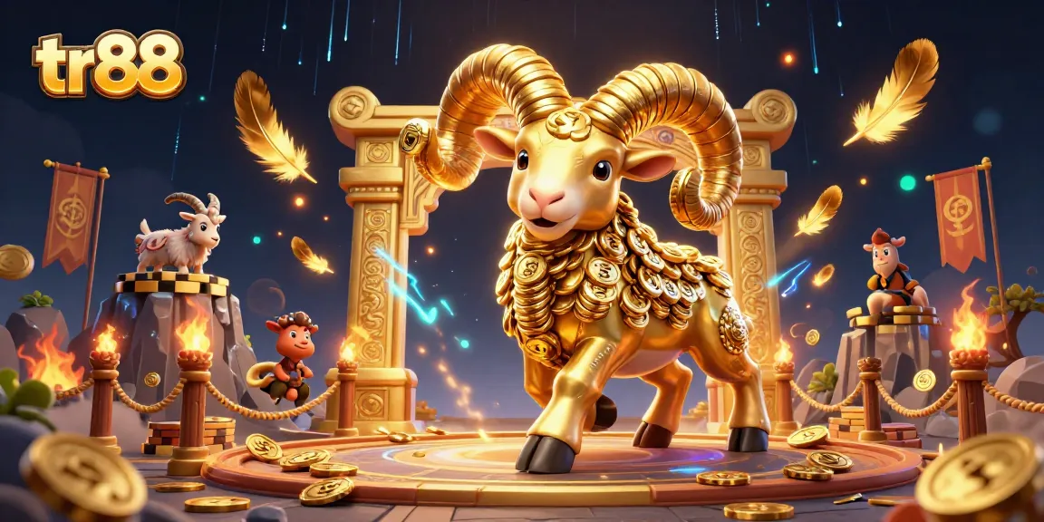 Experience vibrant gameplay at tr88 with a golden ram charging through a casino arena!
