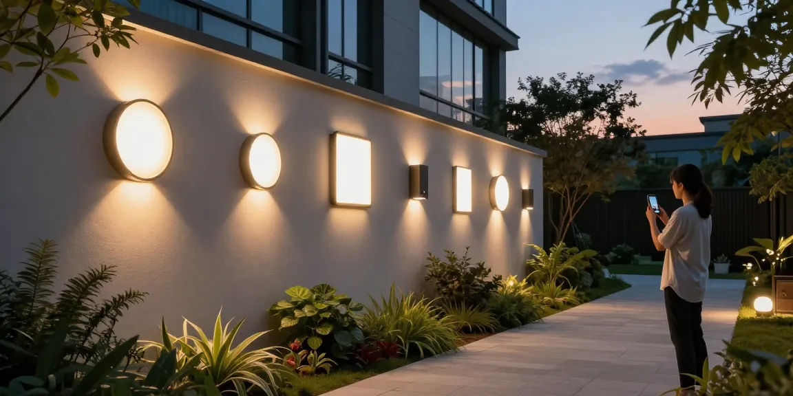 Aplica led exterior iluminând frumos o clădire modernă la apus, creând o atmosferă primitoare.