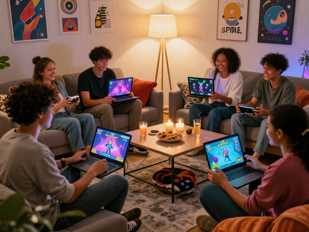 Group of friends enjoying sex games together in a cozy setting.