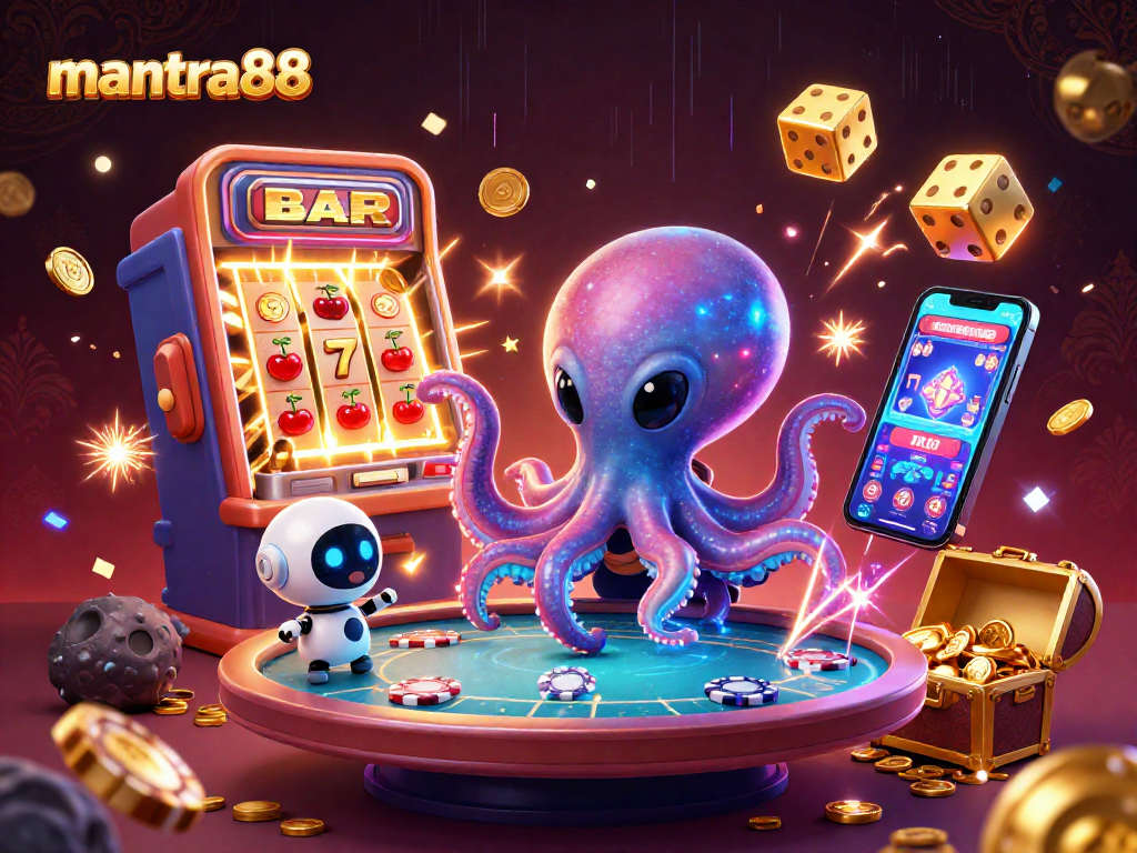Engage with mantra88's galactic casino adventure featuring an alien octopus and thrilling slot machines.