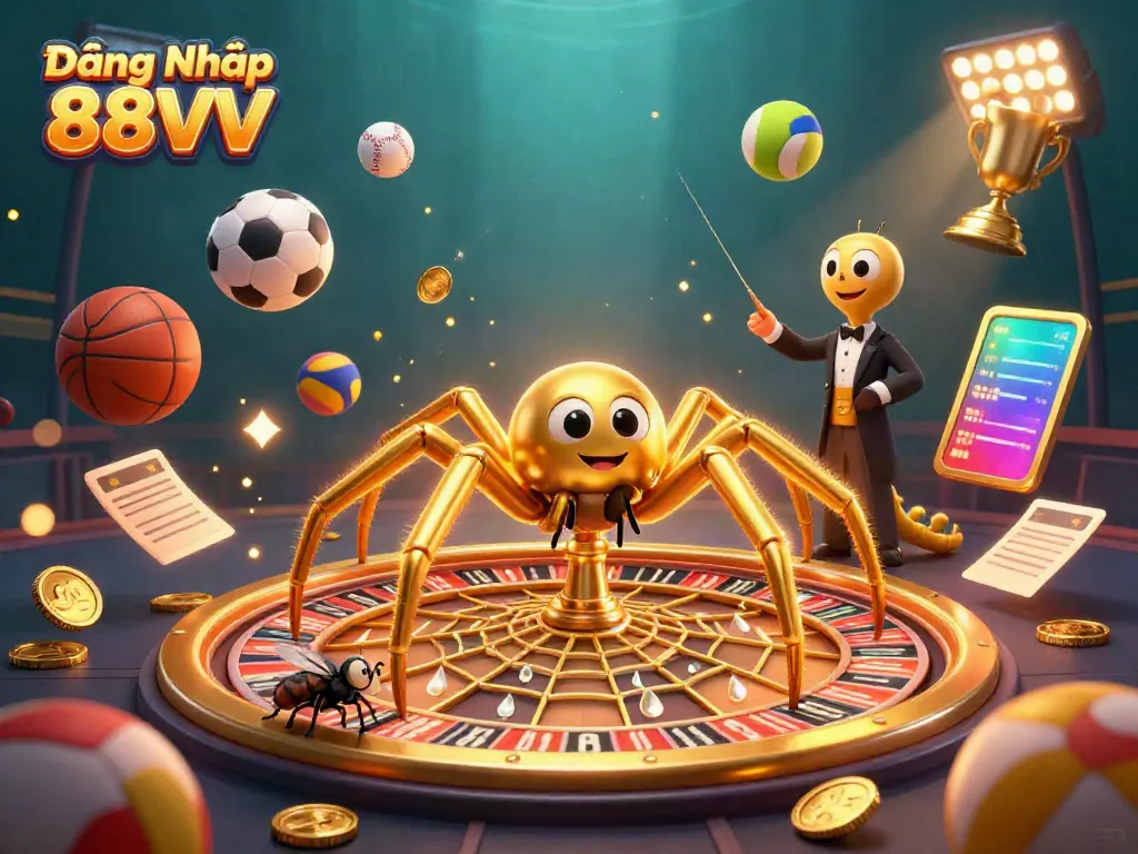 Immerse in thrilling bets at Đăng Nhập 88VV, where animated characters spin the golden roulette web.