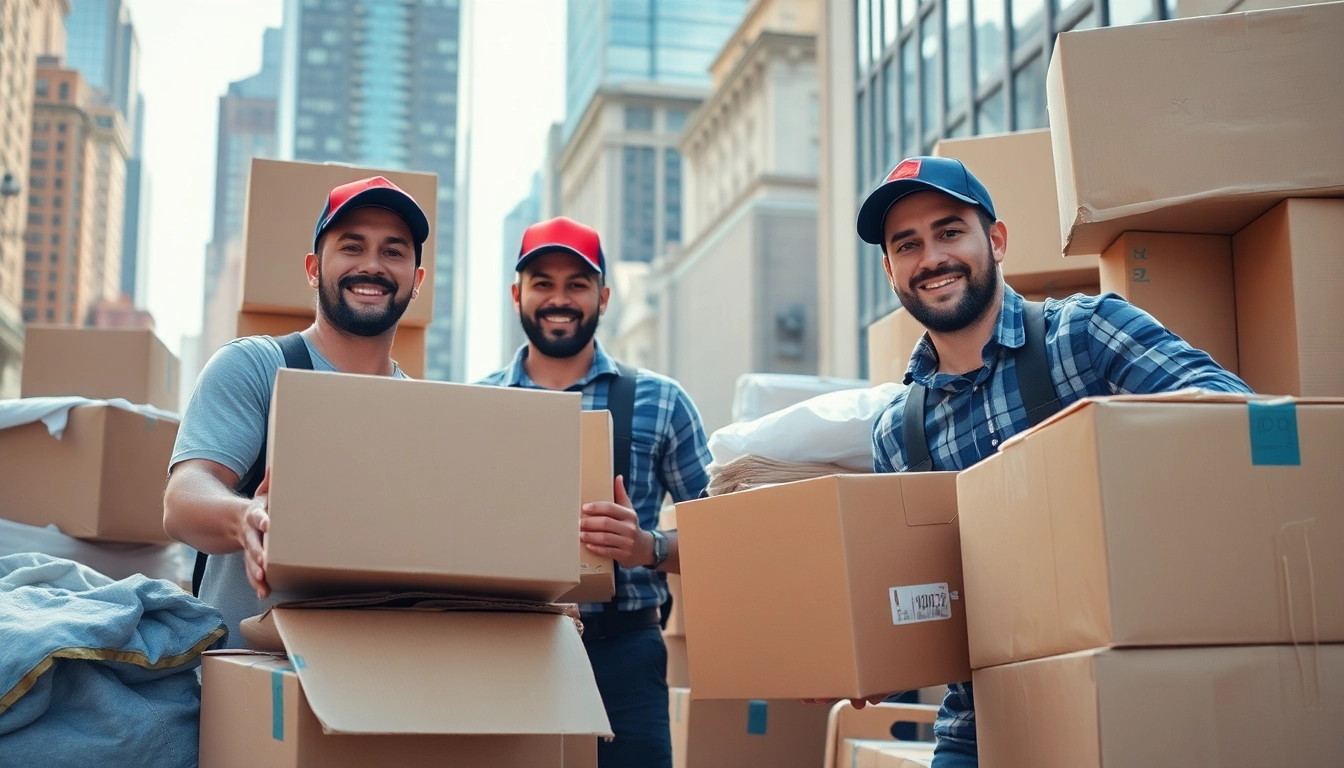 Residential movers nyc assisting with a move in a bustling urban setting, showcasing teamwork and organization.