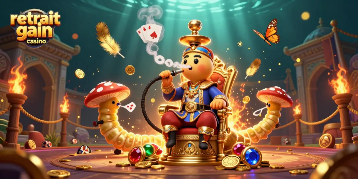 Retrait gain casino : une illustration captivante d'un maître de narguilé vibrant entouré de symboles de jeu.