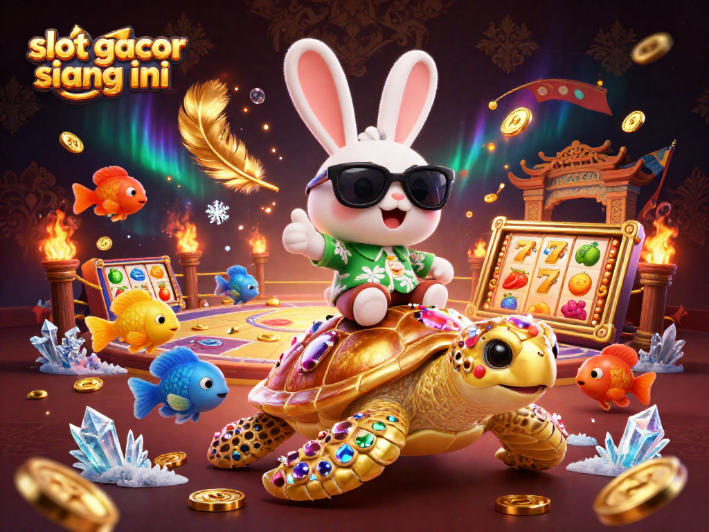 Experience the thrill of slot gacor siang ini with vibrant 3D casino illustration showcasing colorful characters and dynamic game elements.