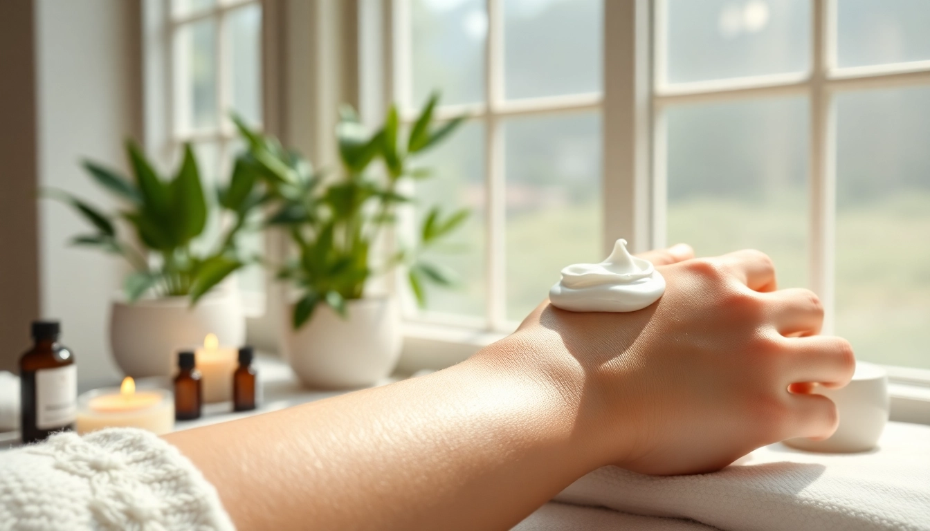 Applying dmso cream in a tranquil spa setting for pain relief and skin health.