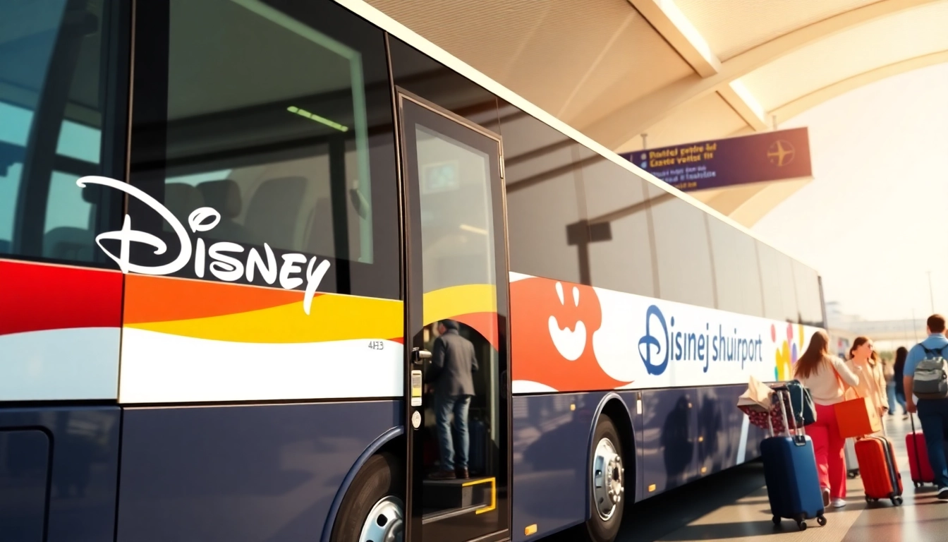 Efficient disney paris airport transfer bus in action at the airport terminal welcoming travelers.