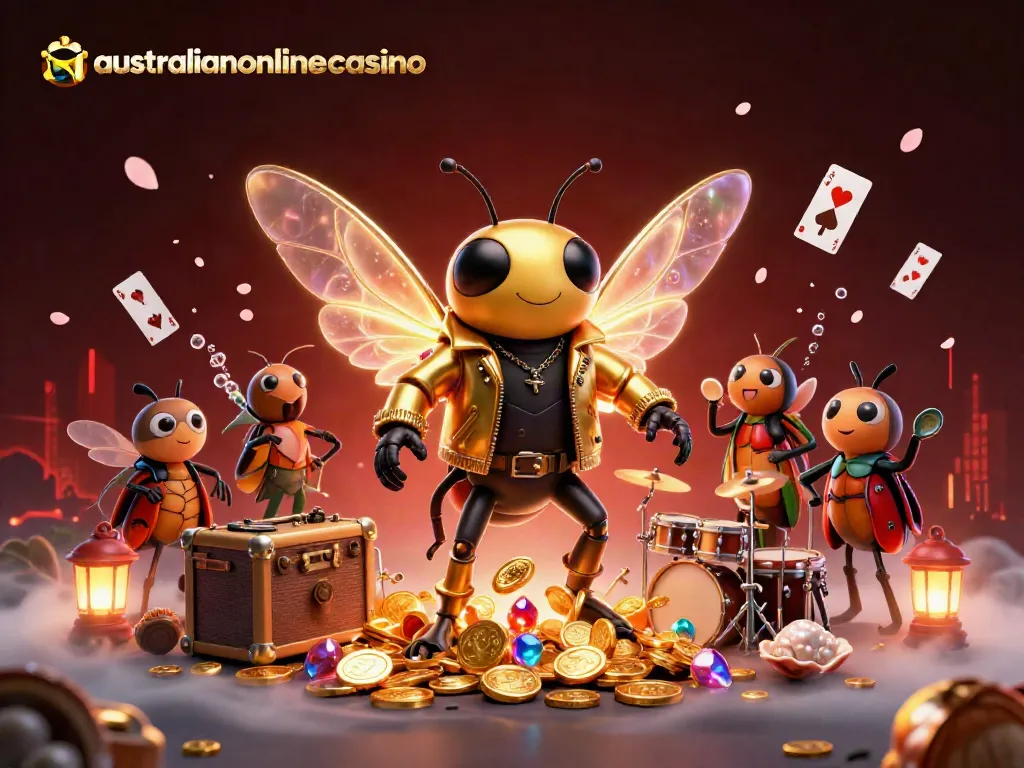 Experience thrilling gameplay at australianonlinecasino with a vibrant casino-themed rock star scene.