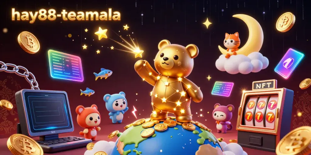 Engage in exciting wins at hay88-teamala with golden coins and vibrant slot elements amidst dynamic stars and cosmic companions.