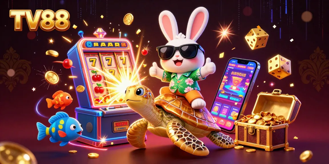Experience the excitement of TV88 with a festive scene of jackpot wins and vibrant characters.