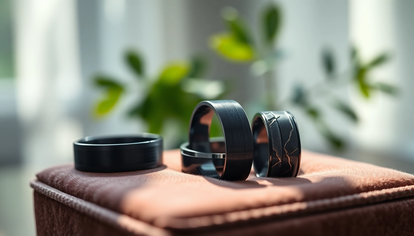 Showcasing dark mens wedding bands crafted from premium materials highlighting their elegance and design.