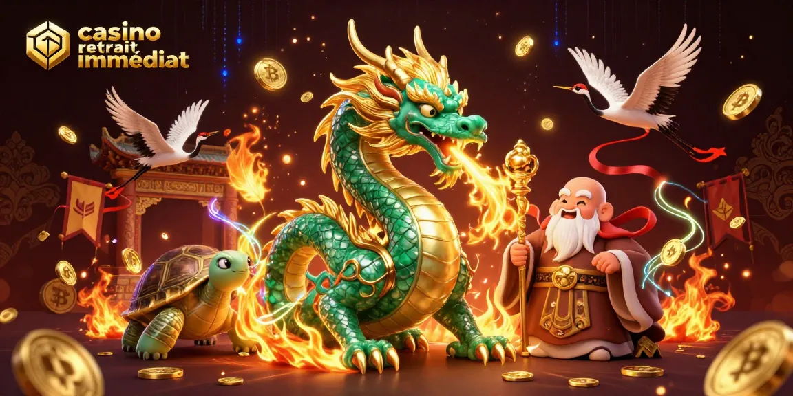 Retirez vos gains rapidement avec casino retrait immédiat, dragons et sages cartoon dans une scène animée.