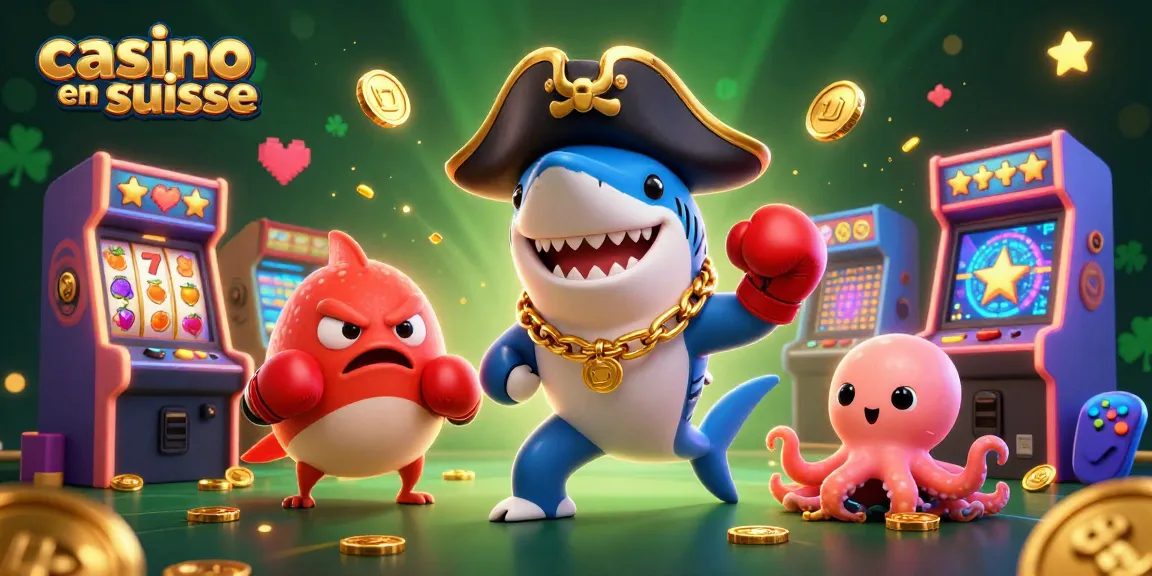 Destruction des jackpots dans un casino en Suisse avec des personnages de dessins animés vibrants.