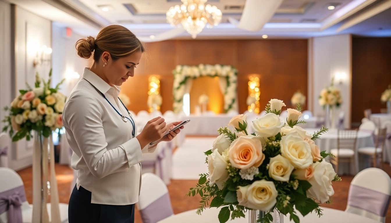 Washington dc wedding coordinator orchestrates an elegant wedding venue setup.