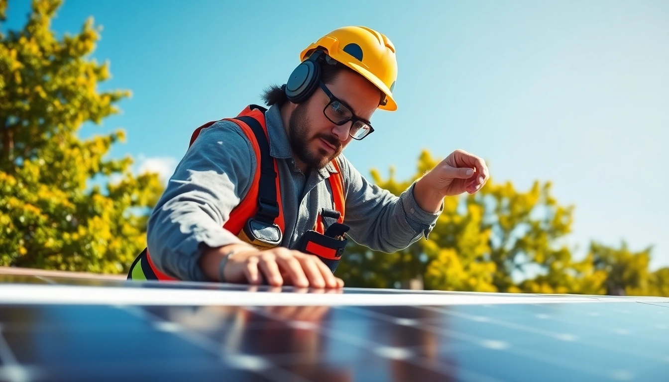 Expert technician performing solar maintenance New Jersey on rooftop panels.