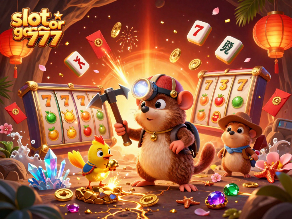 Experience slot gacor 777 thrills through this vibrant treasure-hunting illustration with spinning reels and jackpots.