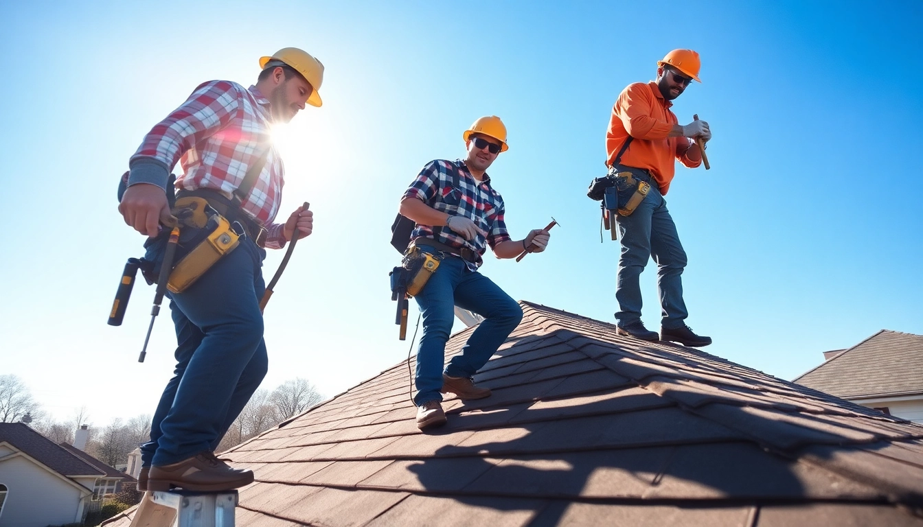 Expert repairs on Twinsburg OH roof repairs highlighting skilled workers and tools in action.