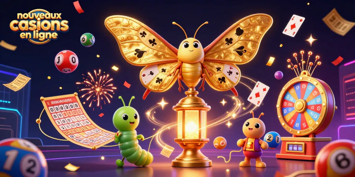 Les nouveaux casinos en ligne offrent des jeux captivants, illustrés par un papillon atlante et des éléments ludiques de casino.