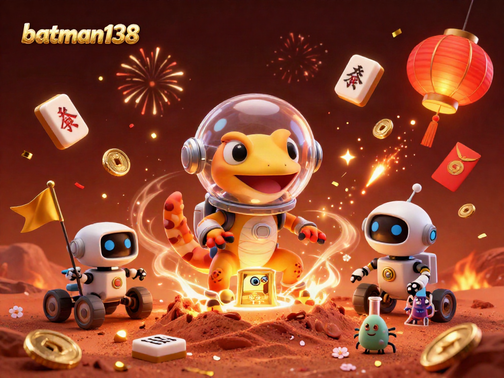 Experience excitement at batman138 with a Martian gecko celebrating a golden casino discovery!