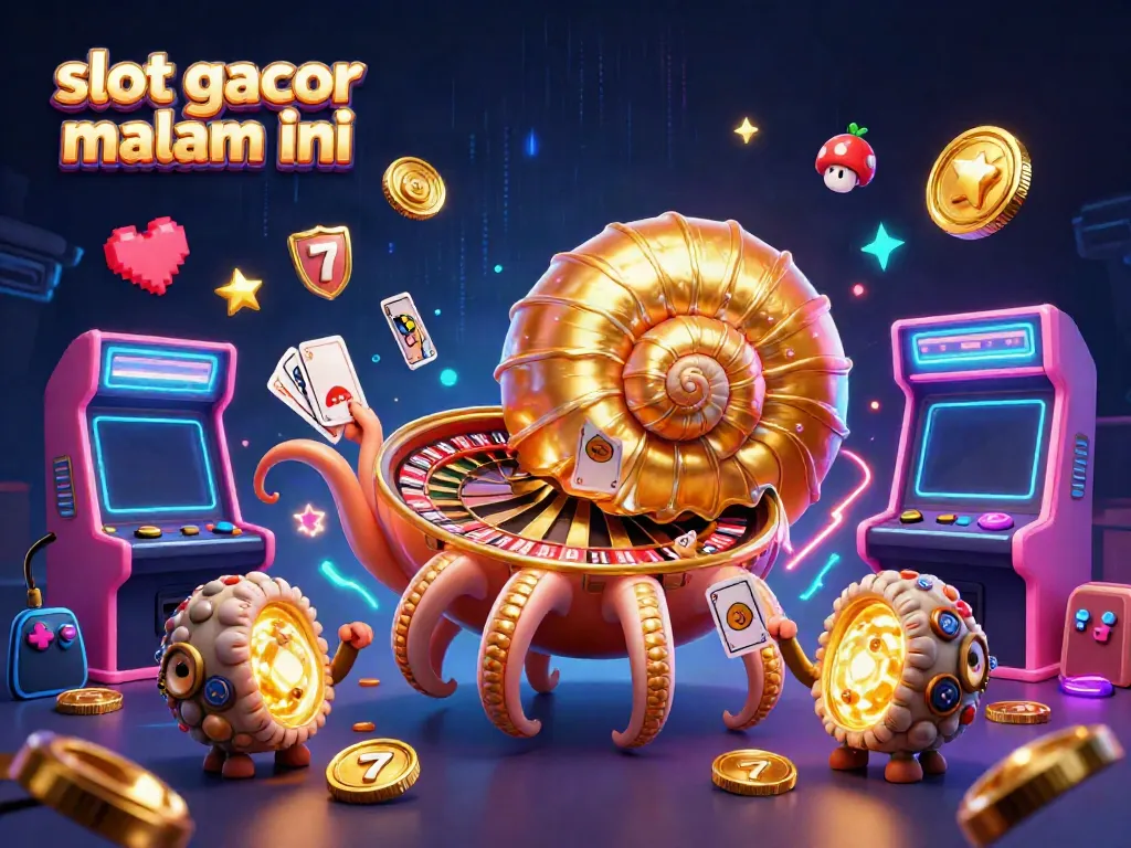 Menangkan slot gacor malam ini dengan ilustrasi 3D dinamis, nautilus asli berputar, kartu berkilau, dan mesin arcade berwarna-warni.