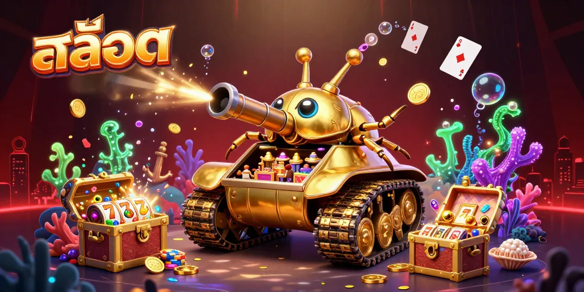 Experience สล็อต in an ultra-detailed fantastical casino environment featuring a massive golden beetle tank.