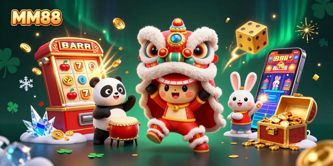 Experience the excitement of MM88 with vibrant 3D casino illustrations showcasing lively characters and thrilling slots.