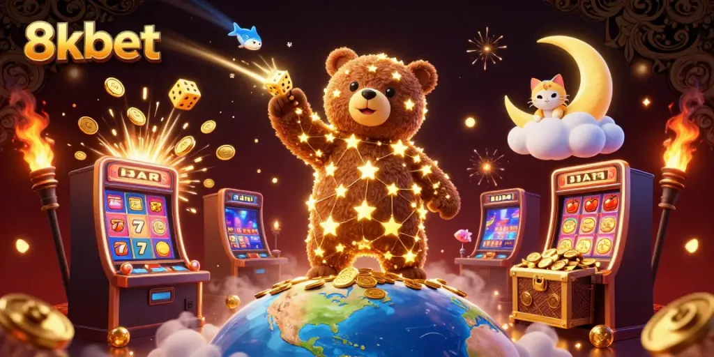 Experience exciting gameplay at 8xbet with dynamic scenes of winning slots and luxurious casino elements.