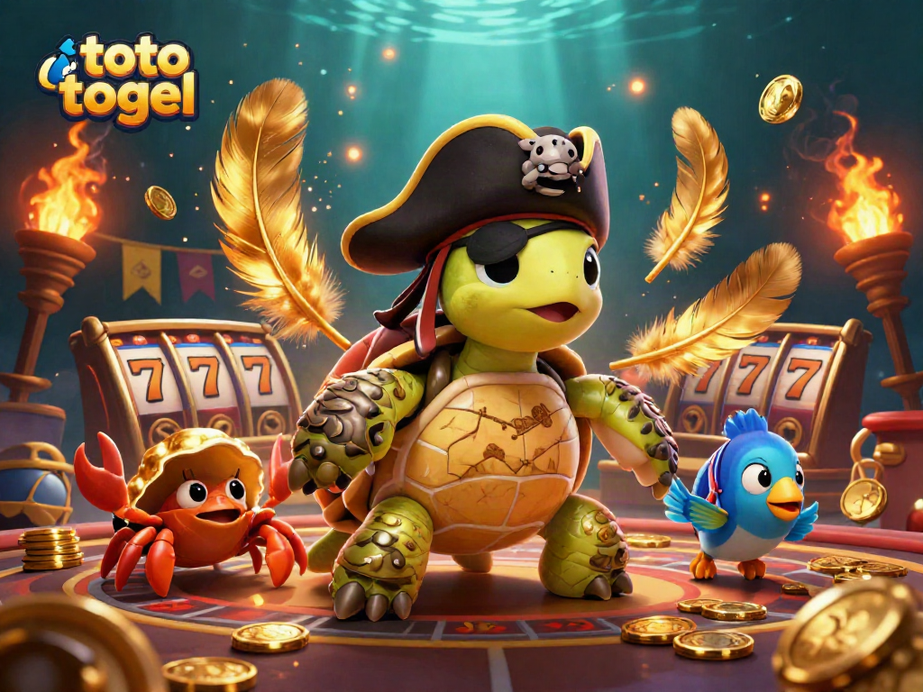 Experience a thrilling toto togel adventure with animated characters amidst vibrant casino elements.