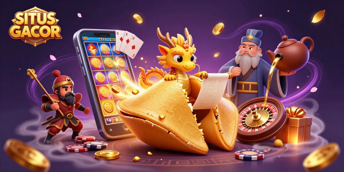 SITUS GACOR: Immerse in the excitement with a vibrant 3D casino-themed illustration, featuring colorful slot games and mystical characters.