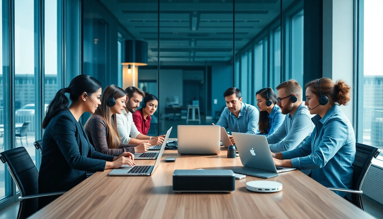 IT support business professionals collaborating in a modern office environment.