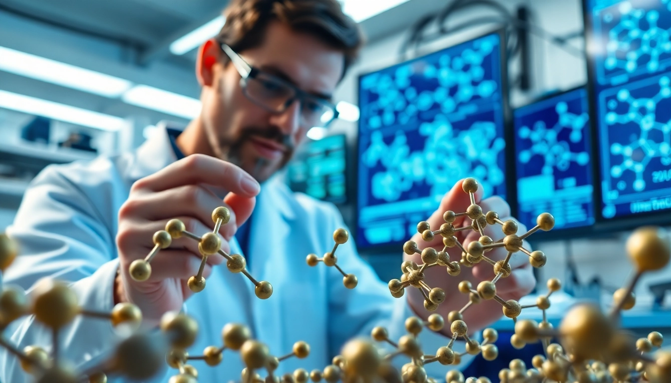 Researching peptide structures with amc essentials in a high-tech laboratory.
