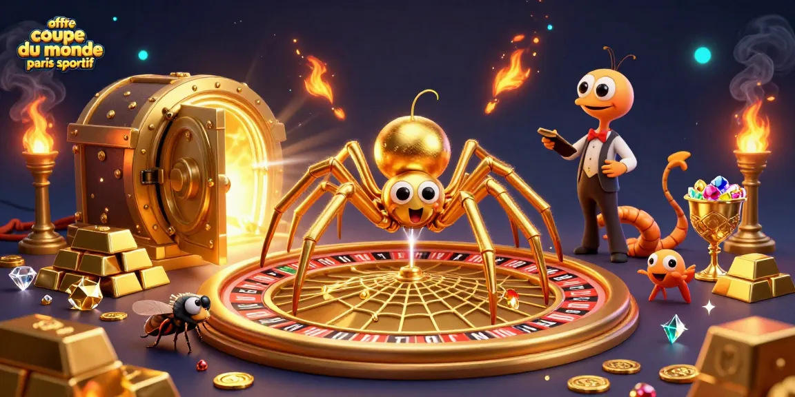 Pariez sur l'offre coupe du monde paris sportif avec une araignée dorée dans un décor de casino animé.